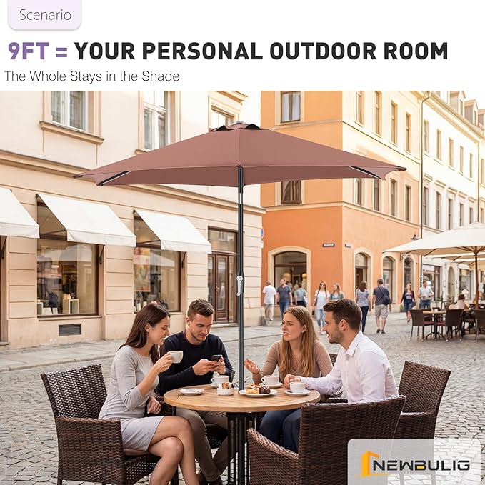 NEWBULIG Patio Umbrella, Outdoor Table Umbrellas with Push Button Tilt and Crank, Sturdy Ribs, Waterproof, UV Protection and Fade Resistant, for Pool, Garden, Market, Backyard