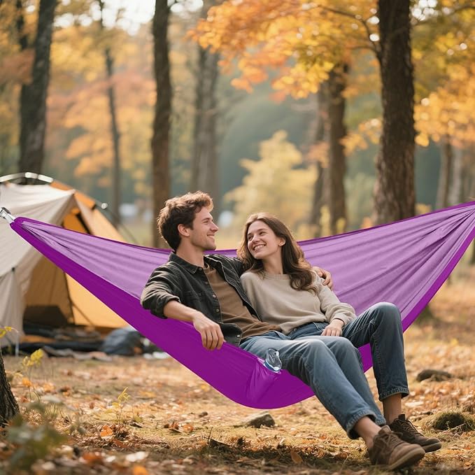 Dark Violet Solid Color Pure Plain 330lb Capacity Camping Hammock with Tree Straps Swing Hammock for Outside Camping Essentials hamacas para adultos 2 Personas