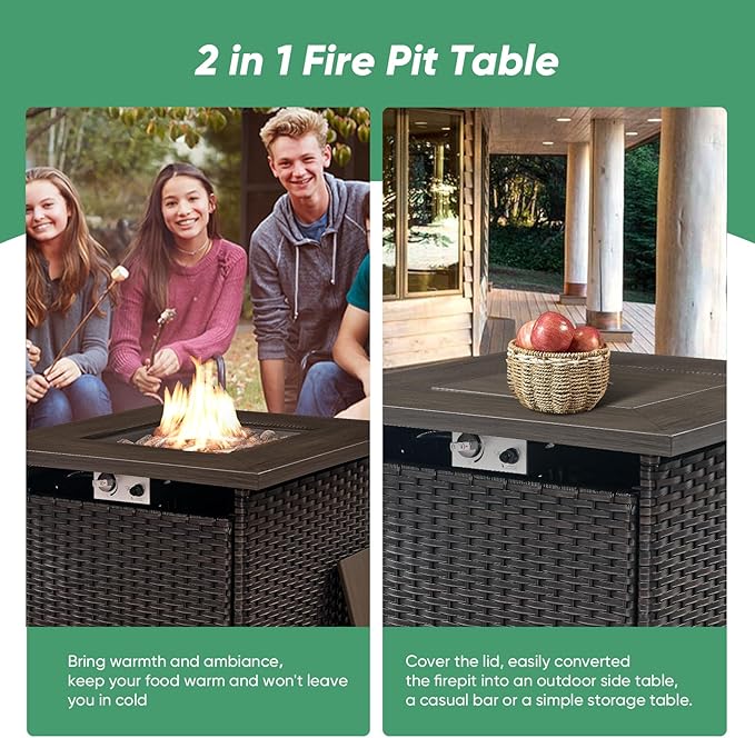 Belord 5 Pieces Patio Furniture Set with Fire Pit Table - 4 Outdoor Swivel Rocker Chairs with 50000 BTU Propane Fire Pit Table, Patio Conversation Sets for Outside Backyard Patio Casual Gathering