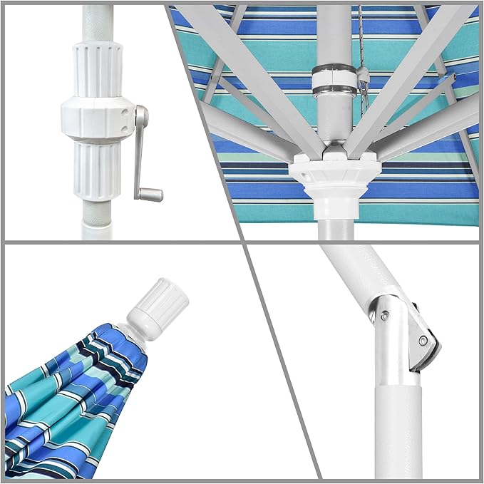 California Umbrella 7.5' Rd. Aluminum Patio Umbrella, Crank Lift, Collar Tilt, White