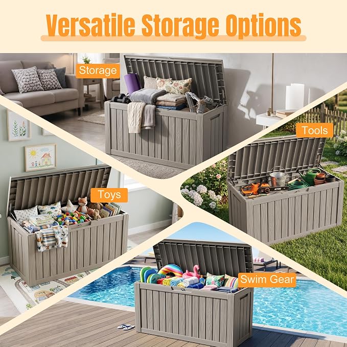 Outdoor Storage Box,140 Gallon Resin Deck Box,Waterproof & UV Resistant Lockable Package Delivery Bin,Toy Cabinet for Indoor & Outdoor