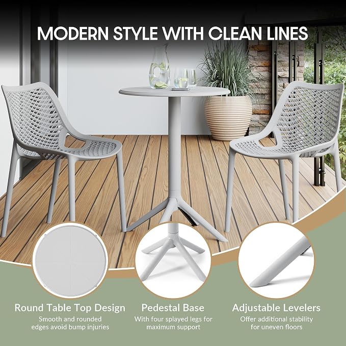 WestinTrends Playa 23.5" Outdoor Polypropylene Resin Round Patio Bistro Dining Table for 2, Gray