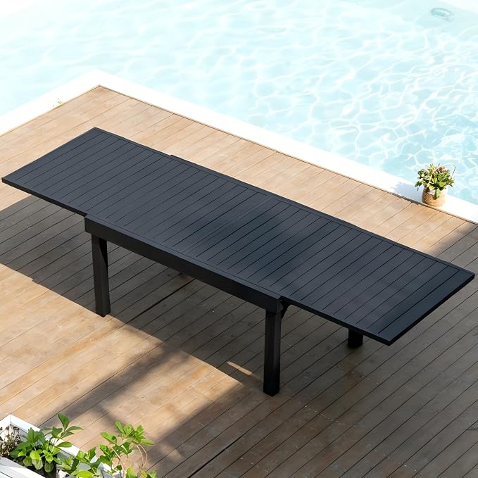Pellebant Extendable Aluminum Patio Dining Table for 6-10, 53" to 106" (9 ft) – Weather-Resistant Outdoor Table with Sturdy Frame for Deck, Backyard & Poolside