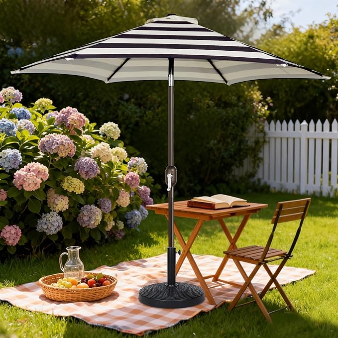 Blissun 7.5 ft Patio Umbrella, Yard Umbrella, Outdoor Market Umbrella with Push Button Tilt Crank, Black & Beige
