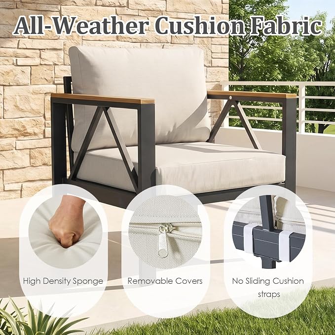 INGEROOM 5 Piece Aluminum Outdoor Patio Furniture Set with Waterproof Cover, 7-Seat Patio Conversation Sets with Coffee Table, Outdoor Sectional Furniture Set for Porch, Balcony, Deck, Oatmeal