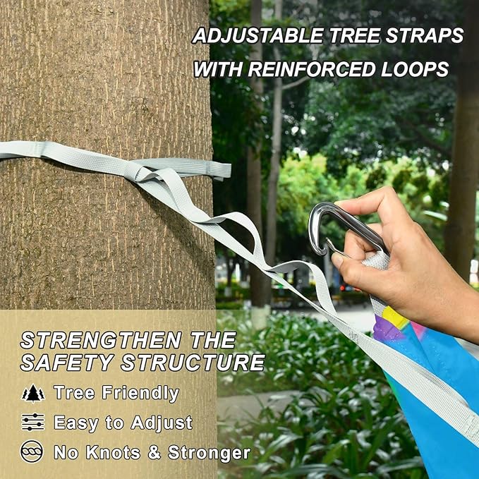 Cartoon Colorful Dot Blue 330lb Capacity Camping Hammock with Tree Straps Indoor Hammock for Patio Backyard Lounge Base soporte para hamacas para adultos