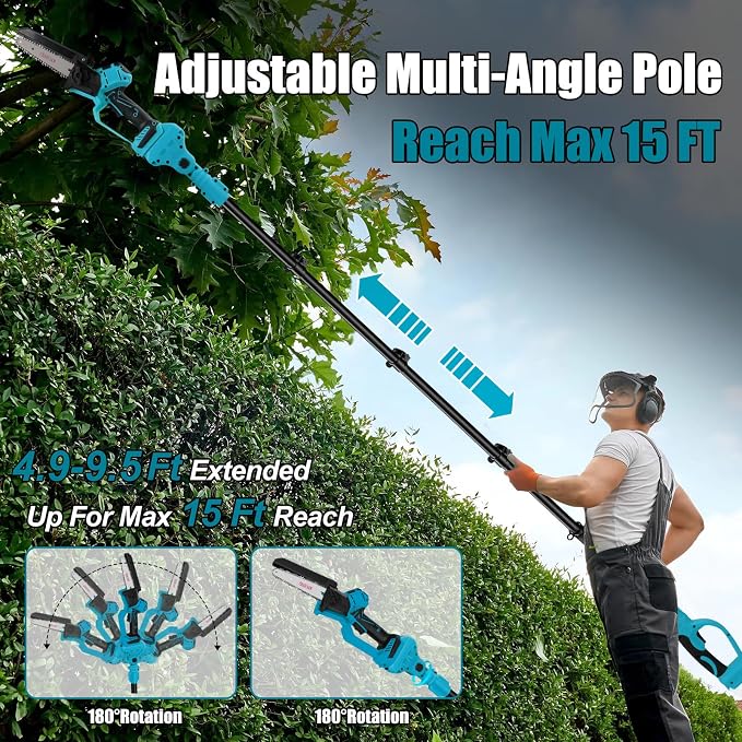 2-in-1 Cordless 6 Inch Pole Saw, Brushless Pole Chainsaws Compatible with Makita 18V Battery (No Battery), with 8.5 FT MAX Extension Pole for Tree Branches Pruning, Wood Cutting