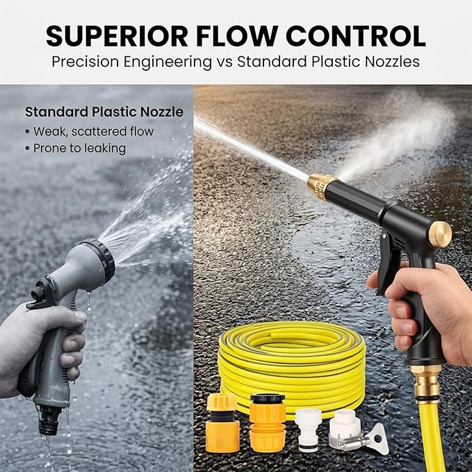 Sakerplus Multifunctional Car Wash Tool, 360° Adjustable Nozzle, High Pressure Water Hose Nozzle withTrigger Lock for Car Washing Patio Irrigation (H2 Long Spray Gun + 3 Connectors)