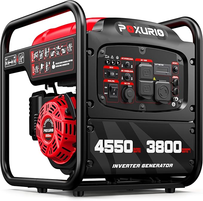 4550-Watt Portable Inverter Generator for Home Use, Open Frame Generator Gas Powered, Lightweight & Quiet for Home Use and Emergency Backup, EPA Compliant-Red