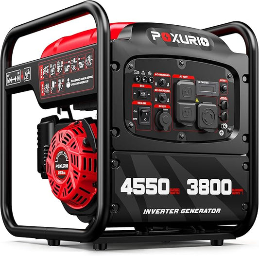 4550-Watt Portable Inverter Generator for Home Use, Open Frame Generator Gas Powered, Lightweight & Quiet for Home Use and Emergency Backup, EPA Compliant-Red