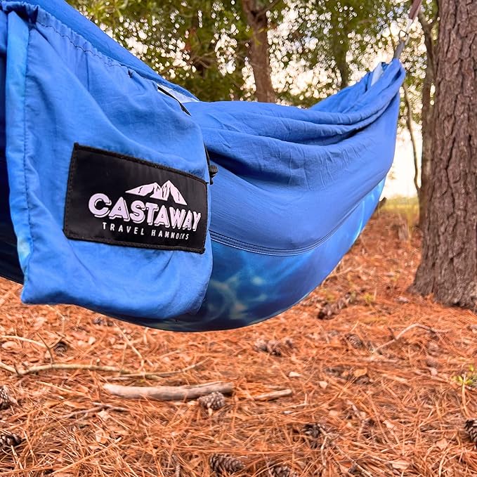 Castaway Travel Hammocks Double Water Design Camping Hammock with 2 Tree Straps, Triple Stitched Durable Nylon Material, Compact Design for Backpacking, Travel, Beach, Backyard, Patio, Hiking