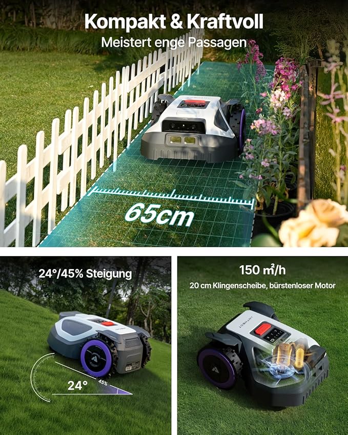 ANTHBOT M9 Set: Robotic Lawnmower Without Boundary Cable Including NetRTK & 4G Service (1 Year), Quick Installation Without RTK Base Station, NetRTK & Dual Vision, 900 m² (max. 1200 m²), 45% Incline