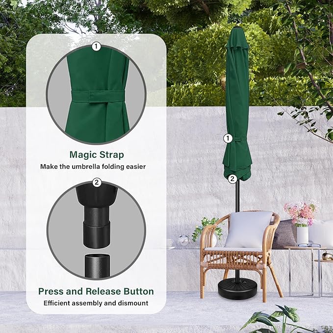 YSSOA 7.5' Patio Umbrella Outdoor Table Market Yard Umbrella with 6 Sturdy Ribs, Green