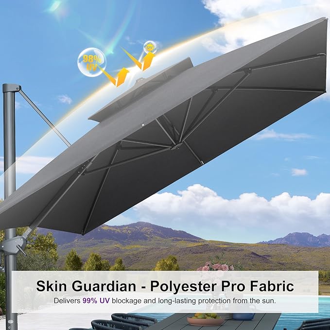 PURPLE LEAF 9' x 12' Cantilever Patio Umbrella Outdoor Umbrella with 280lbs Base Large Rectangular Windproof Offset Umbrella for Pool Deck Garden, Graphite Grey