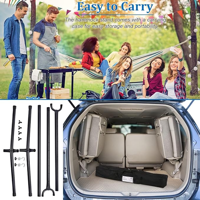 Hammock Stand Only, Heavy Duty Adjustable Steel Hammock Stand 9 Ft, Hammock Base with Portable Carrying Case, Adjustable 6 Optional Hook Positions, Easy to Assemble, Black, 400 LBS Capcity