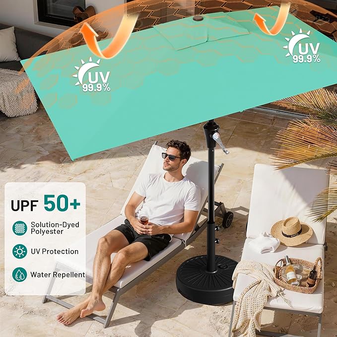 AreShark 6.5' x 10' Rectangular Patio Umbrellas for Outdoor, Outdoor Table Umbrella, Large Outdoor Patio Umbrellas with 6 Sturdy Ribs for Pool, Garden, Deck & Market (Aqua Sky)