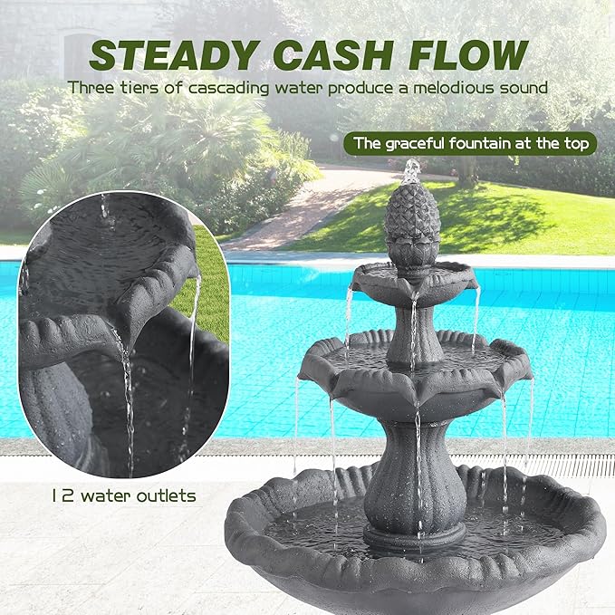 47.4'H Italian Outdoor Garden Water Fountains, Fountains and Waterfalls Outside, Large Cascading Indoor Floor-Standing Resin Bubbler Fountain Features w/Pump for Patio and Yard Decor (Grey)