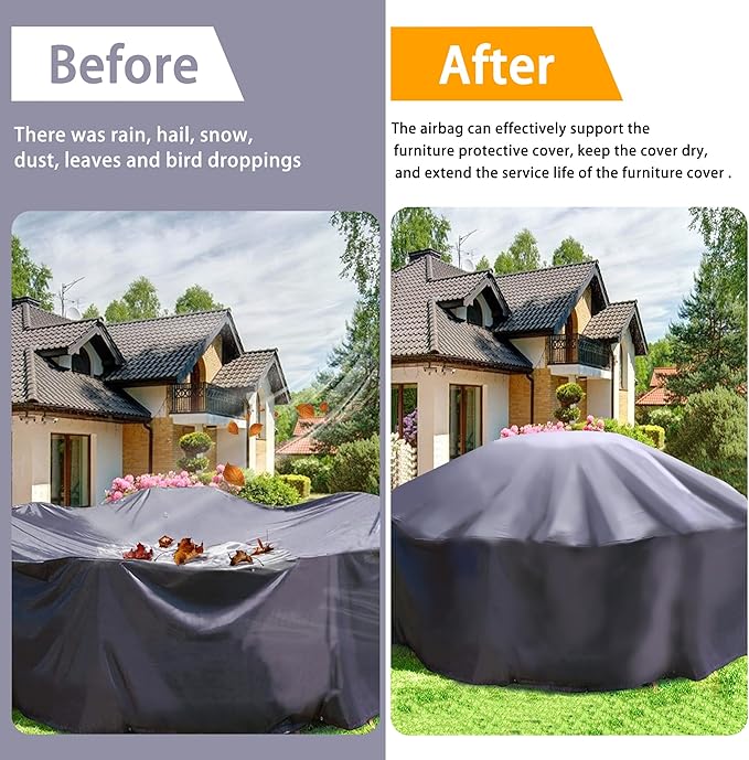 Adnee 34 x 26 Inch Patio Furniture Cover Airbag-Rectangle PP Patio Table Cover Air Pillow-Inflatable Outdoor Furniture Cover Support Prevents Leaves,Water and Snow Pooling