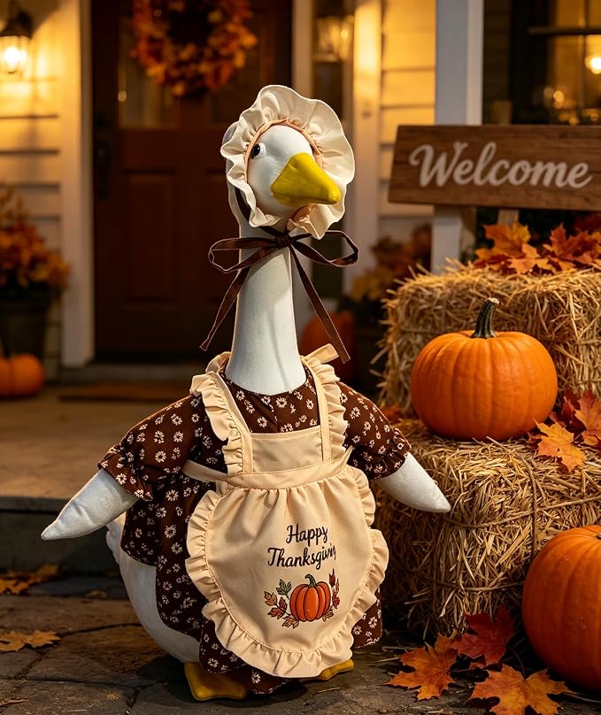 Halloween Porch Goose Outfit 23 Inch Porch Goose Clothes for Holiday | Pumpkin Dress Cape Witch Hat, Thanksgiving Goose Outfit, Christmas Goose Clothes, Holiday Costume for Lawn Geese Status