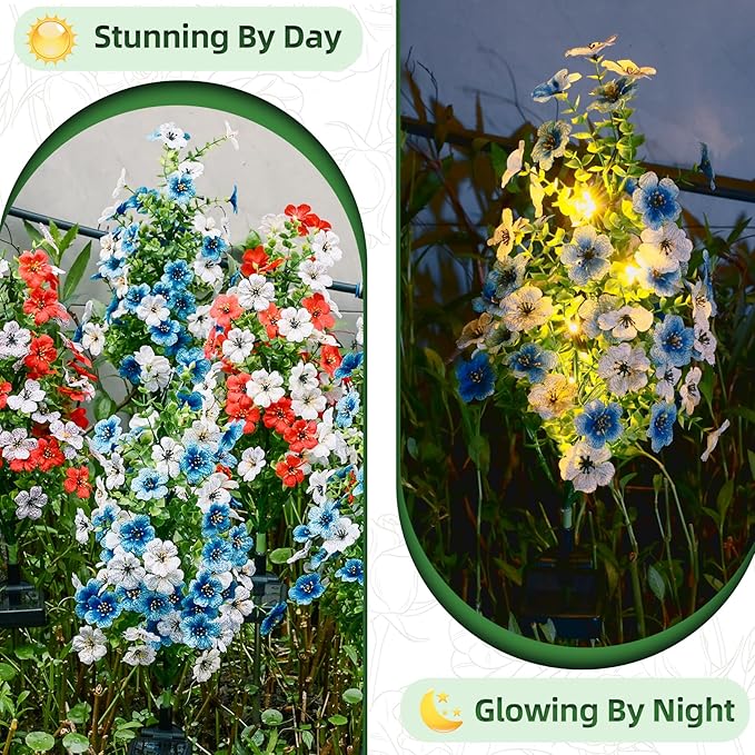 Solar Violet Garden Lights Outdoor 2 Pack, Realistic Violet Flower Design with Soft Glow, Upgraded Solar Panel, Decorative Lights for Lawn Patio Pathway Yard, Gift for Mom