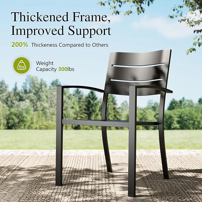 Sophia & William Metal Outdoor Dining Chairs Set of 8 - Stackable Black Patio Chairs, 300lb Capacity