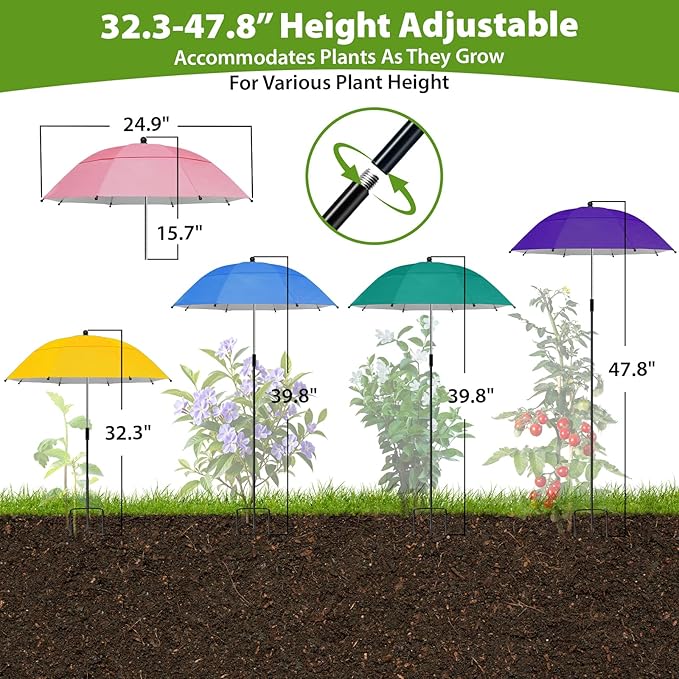 Plant Umbrellas, 5Pack 360°Adjustable Garden Umbrella for Outdoor Plants,24” Large Sun Shade for Garden Beds Potted Plants, 47.8" High Plant Shade Cover Umbrellas for Sun-Sensitive Plants