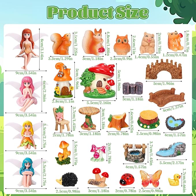 40Pcs Fairy Garden Accessories Miniature Garden Ornaments Kit with Mini Animal Plant Fairies Furniture House Figures Bulk for Micro Landscape DIY Terrarium Potted Plants Dollhouse Decor