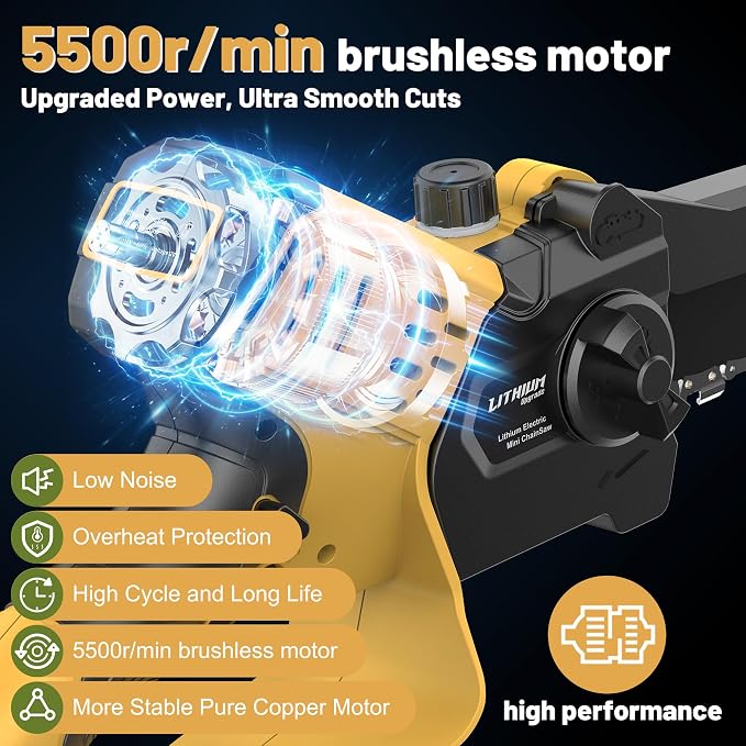 MGYM Electric Chainsaw, 10 Inch Handheld Cordless Chainsaw with 2x4.0A Batteries 2 Chains and Charger, Tool Free Auto-Oiling Battery Powered Chainsaw for Tree Trimming Wood Cutting Yard Work (Yellow)