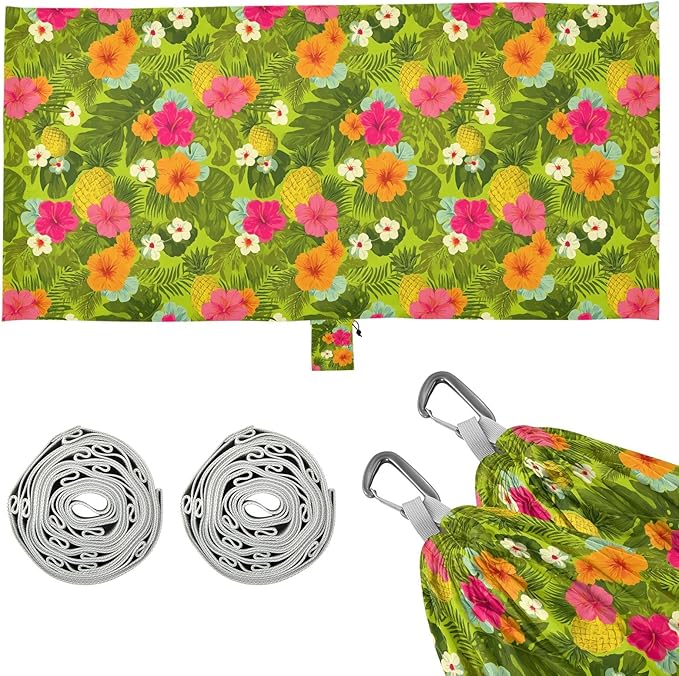 Camping Hammock Outdoor Hammocks for Outside Hibiscus Pineapple Green Beach Trees Portable Lightweight with Pockets Tree Straps Indoor