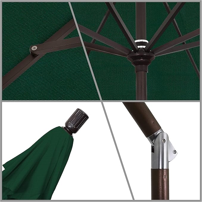 California Umbrella 11Ft Premium Patio Umbrella, Hand-Crank, Tilt-Collar, Bronze Frame, Solution Dyed Hunter Green Fabric