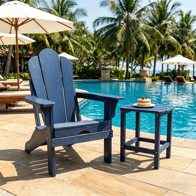 AMILY HDPE Outdoor Side Table, Weather Resistant Patio End Table, Heavy Duty Adirondack Side Table for Garden, Balcony, Poolside, Easy Assembly (Blue)