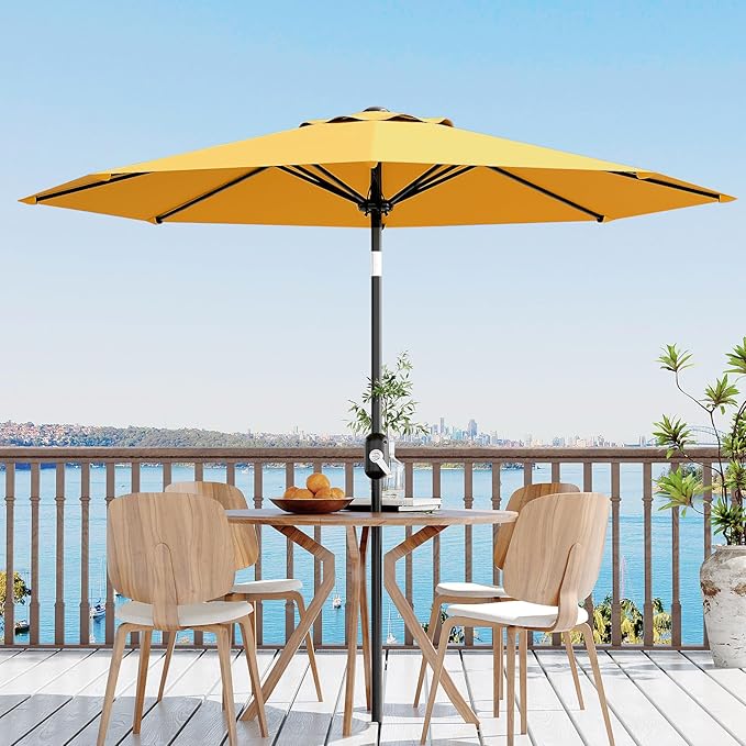 Garvee 10 ft Outdoor Patio Umbrella 8 Sturdy Ribs Outdoor Table Umbrella with Crank Lift & Push Button Tilt - UV Protection Waterproof Market Umbrellas for Pool, Deck, Yard, Garden, Yellow