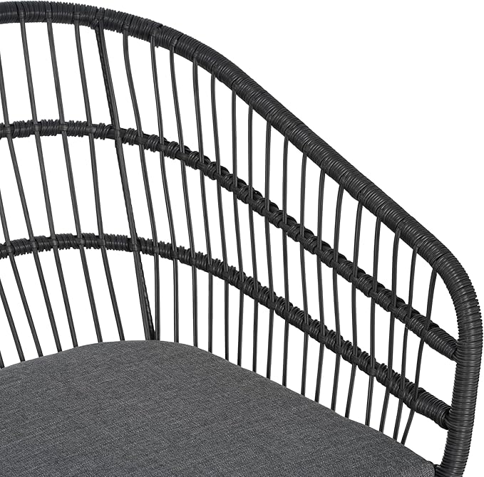 Christopher Knight Home Terry Acacia Wood Patio Dining Set for 6, Rectangular Patio Dining Table and Faux Rattan Chairs Set of 6, 7 Piece Outdoor Dining Set with Cushion and Iron Frame, Teak+Gray