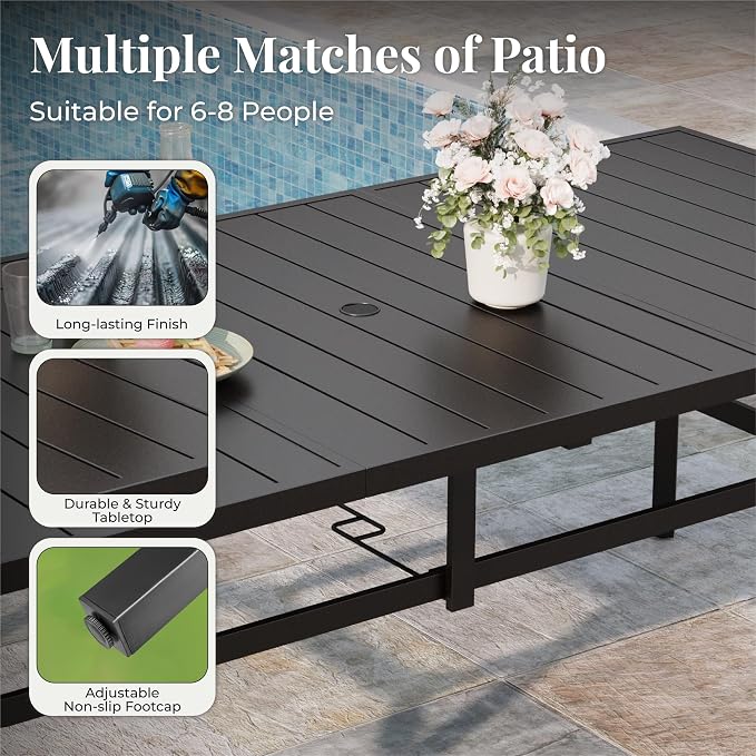 MIXPATIO 9 Pieces Patio Table and Chairs Set, Patio Dining Set for 8, Red Textilene Chairs and 83” Rectangular Patio Dining Table with Umbrella Hole, for Deck Backyard Lawn Poolside