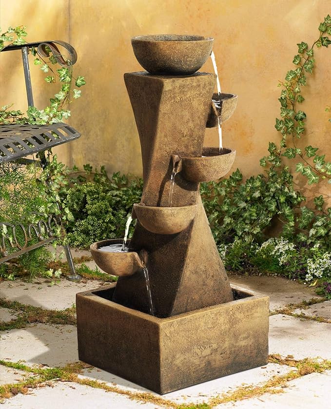 Cascading Bowls 27 1/2" High Large Modern Zen Indoor Outdoor Decor Faux Stone Floor Fountain with Light LED Standing Waterfall Water Feature for Outside Garden Patio Yard Backyard - John Timberland