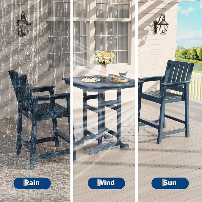 Takywep 31.5" Square HDPE Wood Grain Outdoor Bar Table, 39.6" High Weatherproof Pub Table for Patio and Poolside, Tall Bistro Table with 300 Lb Weight Capacity and Umbrella Hole, Navy Blue