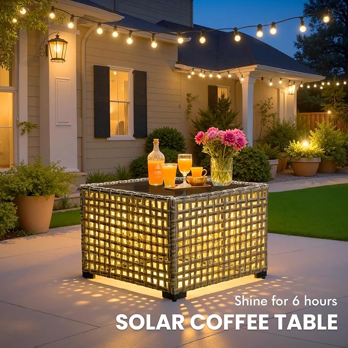 Outdoor Sectional Patio Furniture Set with Fire Pit Table and Glowing Table,8 Pieces Wicker Conversation Sets L Shaped Couch Out Door Sofa Set Outside Furniture for Garden Deck Yard,Navy Blue