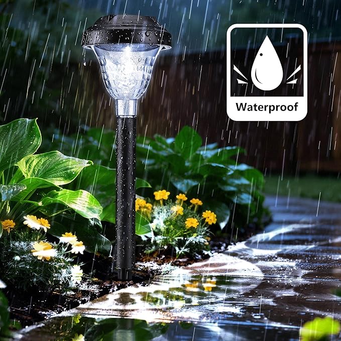 Joomer Solar Pathway Lights, 8Pack 10LED Solar Landscape Lights with Auto Lighting Sense & 2 Modes, Waterproof Outdoor Walkway Light, White Cascading Garden Light for Yard, Patio, Lawn, Driveway