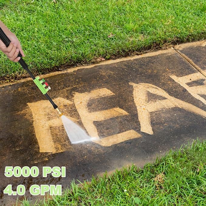 5000PSI 4.0GPM Heavy Duty Electric Pressure Washer with 33 FT Extension Hose, 4 QCNozzles and 500ml Foam Cannon for Cars/Fences/Driveways/Patios/Home Cleaning, Green
