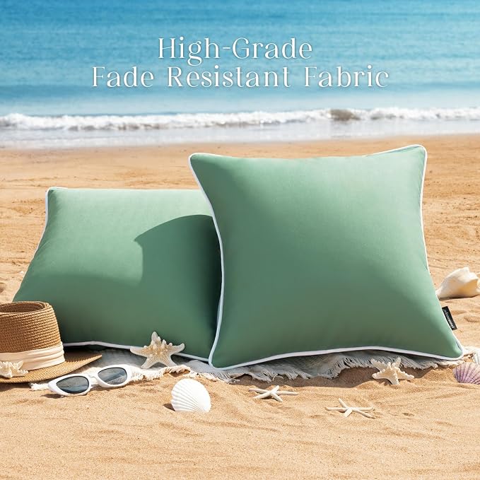 Phantoscope Pack of 2 Outdoor Waterproof Throw Pillow Covers Decorative Square Cushion Case Patio Pillows for Couch Tent, Pine Green 12x20 inches