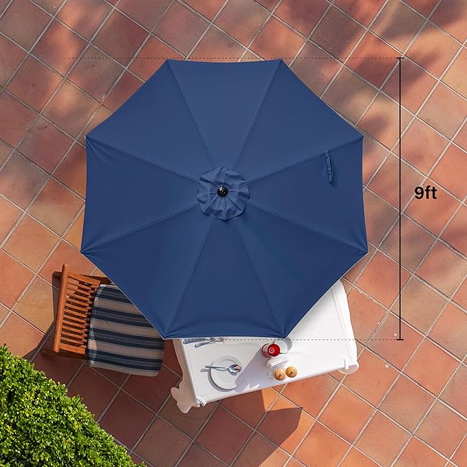 HealSmart 9ft Patio Umbrella with Push Button Tilt/Crank, Outdoor Table Market Yard Umbrella with 8 Sturdy Ribs for Garden, Backyard, Deck, Pool, Dark Blue