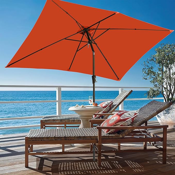 Ayge 6.5x10FT Rectangular Patio Umbrella Outdoor Table Umbrella w/Push Button Tilt & Crank Rectangle Market Umbrella UV Protection for Garden,Deck,Lawn,Yard & Pool,Orange