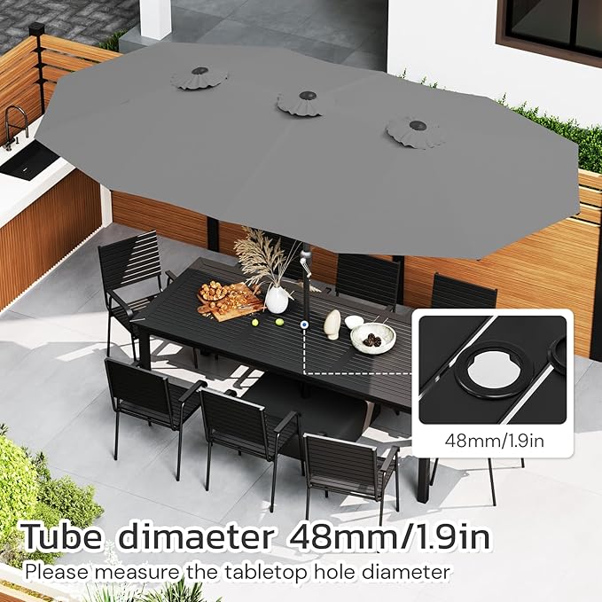 AECOJOY 15x9ft Patio Umbrella with Base Included, Outdoor Double-Sided Rectangle Umbrella with Crank Handle, Market Umbrella for Deck Pool Patio Garden(1.9" Pole, Grey)