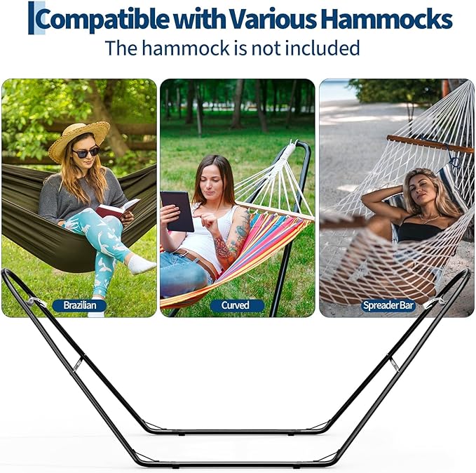 Universal Double Hammock Stand, 550-Pound Capacity, Heavy-Duty Hammock Stand for Outside, Fits 9 to 14 Foot Hammocks, Black