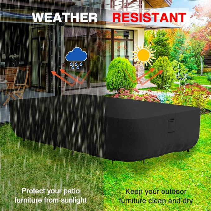 Tuyeho Patio Furniture Set Cover 110 x 84 x 28 inch, Durable Heavy Duty Oxford Fabric Outdoor Dining Set Cover, Waterproof & Weather Resistant, for Your Outdoor Rectangular Table and Chairs (Black)