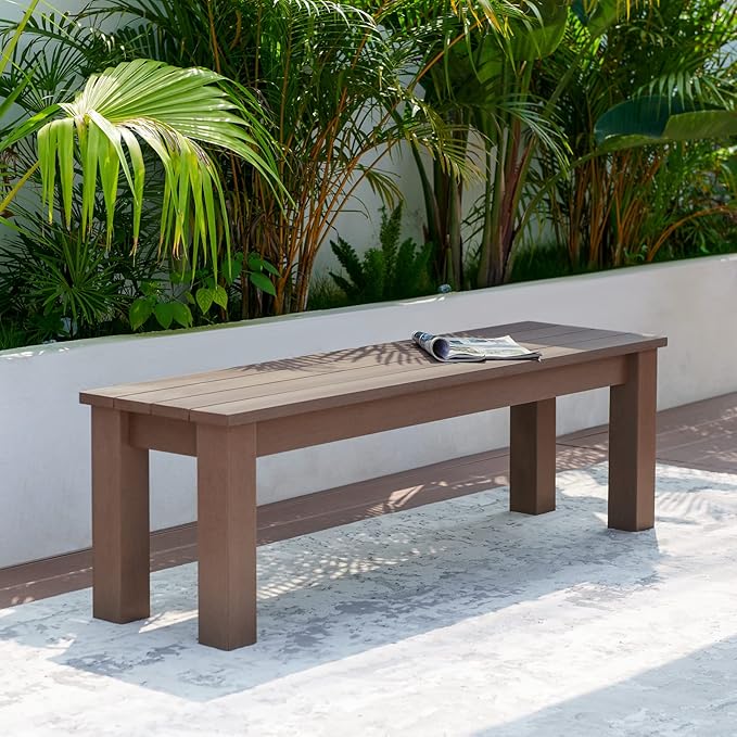 Patio Table and Chairs Set,Outdoor Dining Set,Outdoor Dining Table with Benches for 4-6 Persons,Never Rot and Fade, Suit for Garden, Porch and Park