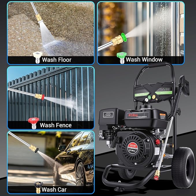 4200PSI Gas Pressure Washer 4.0GPM Gas Power Washer 212CC Gas Powered Washing Machine Commercial High Pressure Washer with 25ft Hose&5 Nozzles for Patio Garden Yard Vehicle,EPA/CARB/ETL (Black)