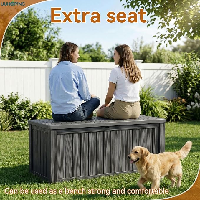 ROJIK Outdoor Storage Box – 150 Gallon Mobile Waterproof Resin Deck Box, Lockable Storage for Patio Cushions, Garden Tools, Pool Accessories – UV-Resistant Storage Bench for Backyard & Deck(Black)