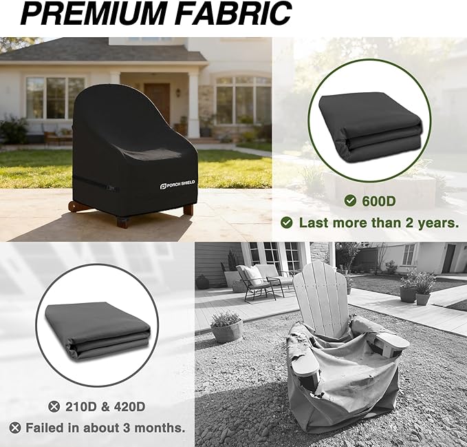 Porch Shield Waterproof Patio Adirondack Chair Cover 2 Pack Fits Outdoor Chairs 32W x 34D x 36H inch, Black