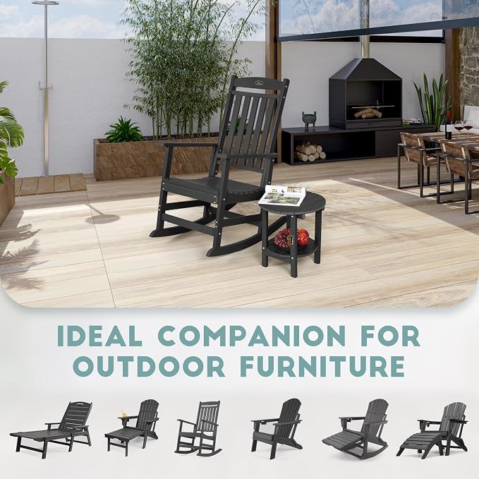 FUNBERRY Outdoor Adirondack Side Table, Patio End Tables | 2-Tier, HDPE All Weather, No Rot or Rust or Crack, UV Fade Shield, Save Space, Easy-Clean for Indoor or Outdoor